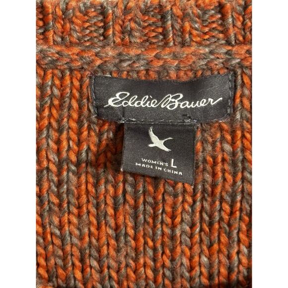 Eddie Bauer Sweater Sz L Orange Brown Wool Blend Cable Knit Cottage Retro Fall - Picture 3 of 8